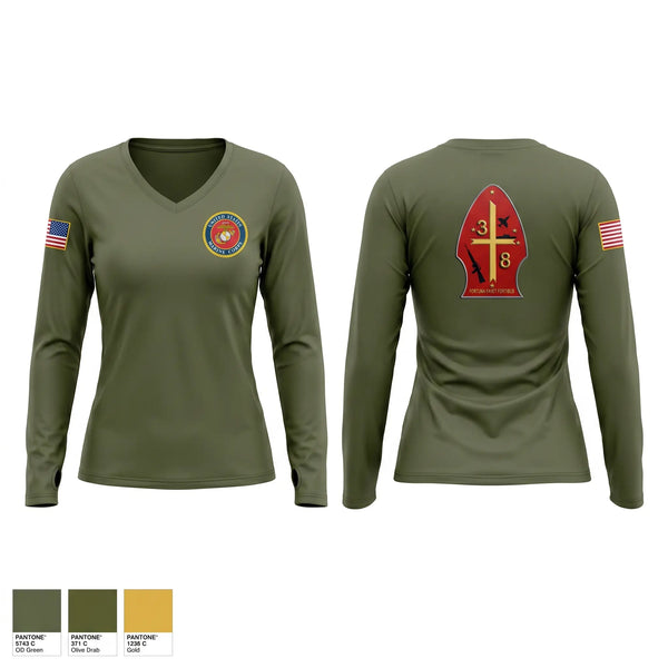 Womens Long Sleeve Vneck Shirt, 3/8 WEAPONS COMPANY, Marines, Teamtime, Team time, sublimation, custom sports apparel, team uniforms, spirit wear, spiritwear, sports uniforms, custom shirts, team store, custom team store, fundraiser sports, apparel fundraiser