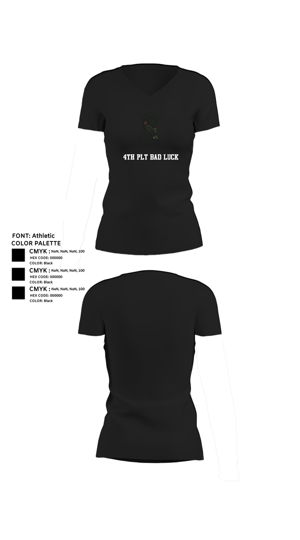 Womens Short Sleeve Vneck Shirt, 4th plt bad luck, Army, Teamtime, Team time, sublimation, custom sports apparel, team uniforms, spirit wear, spiritwear, sports uniforms, custom shirts, team store, custom team store, fundraiser sports, apparel fundraiser