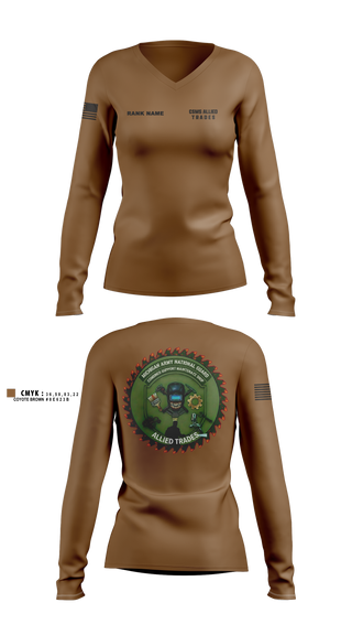 Womens Long Sleeve Vneck Shirt, CSMS ALLIED TRADES, National Guard, Teamtime, Team time, sublimation, custom sports apparel, team uniforms, spirit wear, spiritwear, sports uniforms, custom shirts, team store, custom team store, fundraiser sports, apparel fundraiser