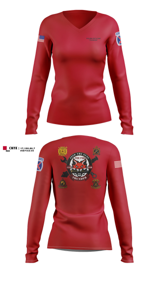 Womens Long Sleeve Vneck Shirt, F FSB, 5-25 FAR, Army, Teamtime, Team time, sublimation, custom sports apparel, team uniforms, spirit wear, spiritwear, sports uniforms, custom shirts, team store, custom team store, fundraiser sports, apparel fundraiser