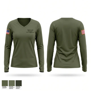 Womens Long Sleeve Vneck Shirt, Homeland Security Investigations, Police, Teamtime, Team time, sublimation, custom sports apparel, team uniforms, spirit wear, spiritwear, sports uniforms, custom shirts, team store, custom team store, fundraiser sports, apparel fundraiser