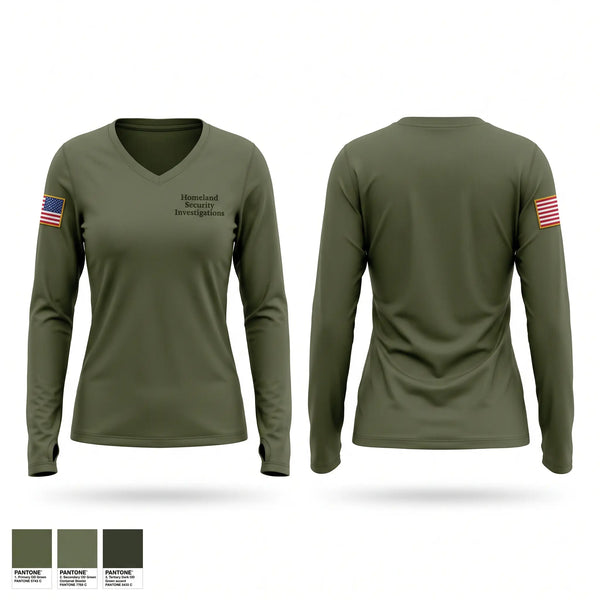 Womens Long Sleeve Vneck Shirt, Homeland Security Investigations, Police, Teamtime, Team time, sublimation, custom sports apparel, team uniforms, spirit wear, spiritwear, sports uniforms, custom shirts, team store, custom team store, fundraiser sports, apparel fundraiser