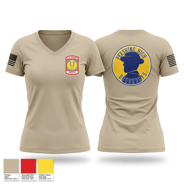 Womens Short Sleeve Vneck Shirt, Pershing Doughboy Battalion, Army, Teamtime, Team time, sublimation, custom sports apparel, team uniforms, spirit wear, spiritwear, sports uniforms, custom shirts, team store, custom team store, fundraiser sports, apparel fundraiser