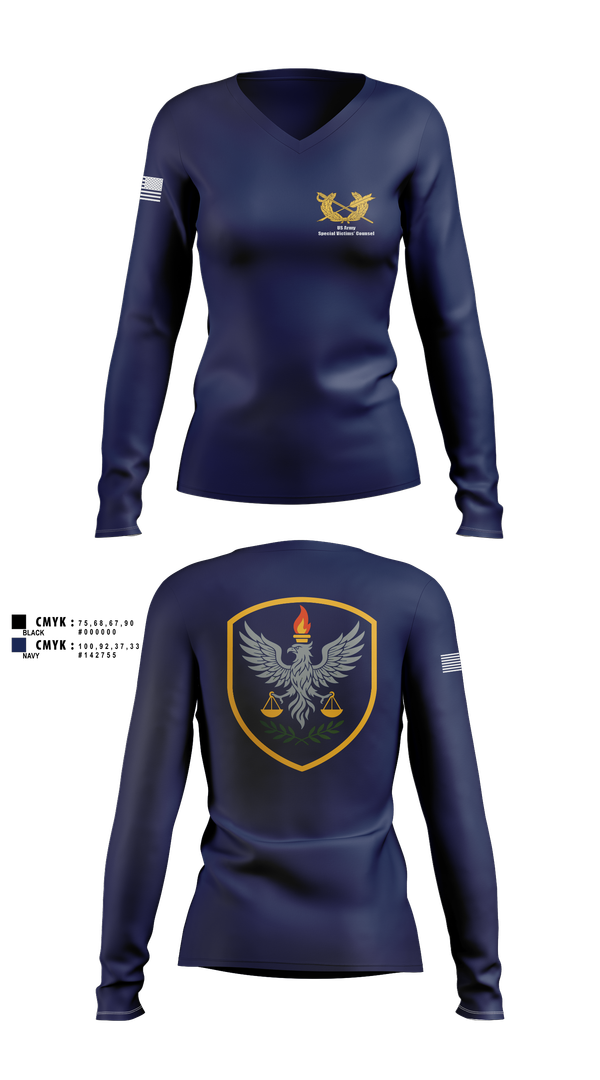 Womens Long Sleeve Vneck Shirt, US Army Special Victims’ Counsel, , Teamtime, Team time, sublimation, custom sports apparel, team uniforms, spirit wear, spiritwear, sports uniforms, custom shirts, team store, custom team store, fundraiser sports, apparel fundraiser