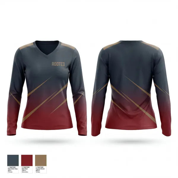 Womens Long Sleeve Vneck Shirt, ROOTED, Baseball, Teamtime, Team time, sublimation, custom sports apparel, team uniforms, spirit wear, spiritwear, sports uniforms, custom shirts, team store, custom team store, fundraiser sports, apparel fundraiser