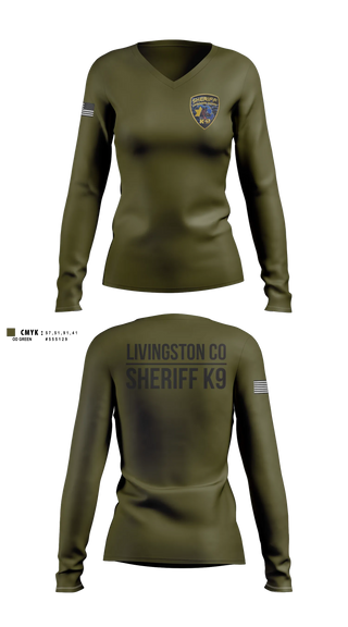 Womens Long Sleeve Vneck Shirt, Livingston Co Sheriff K9, Police, Teamtime, Team time, sublimation, custom sports apparel, team uniforms, spirit wear, spiritwear, sports uniforms, custom shirts, team store, custom team store, fundraiser sports, apparel fundraiser