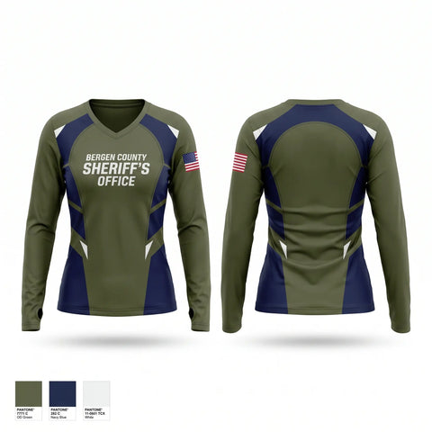 Womens Long Sleeve Vneck Shirt, Bergen County Sheriffs Office, Police, Teamtime, Team time, sublimation, custom sports apparel, team uniforms, spirit wear, spiritwear, sports uniforms, custom shirts, team store, custom team store, fundraiser sports, apparel fundraiser