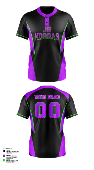 Two Button Softball Jersey, JR Kobras, Softball, Teamtime, Team time, sublimation, custom sports apparel, team uniforms, spirit wear, spiritwear, sports uniforms, custom shirts, team store, custom team store, fundraiser sports, apparel fundraiser