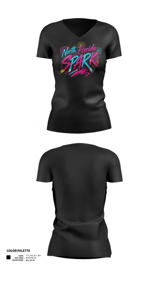 Womens Short Sleeve Vneck Shirt, North Florida Spark, Softball, Teamtime, Team time, sublimation, custom sports apparel, team uniforms, spirit wear, spiritwear, sports uniforms, custom shirts, team store, custom team store, fundraiser sports, apparel fundraiser