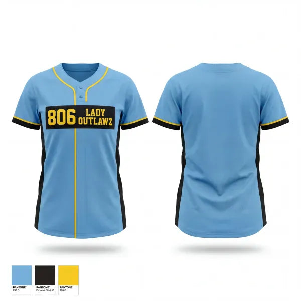 Two Button Softball Jersey, 806 Lady Outlawz, Softball, Teamtime, Team time, sublimation, custom sports apparel, team uniforms, spirit wear, spiritwear, sports uniforms, custom shirts, team store, custom team store, fundraiser sports, apparel fundraiser
