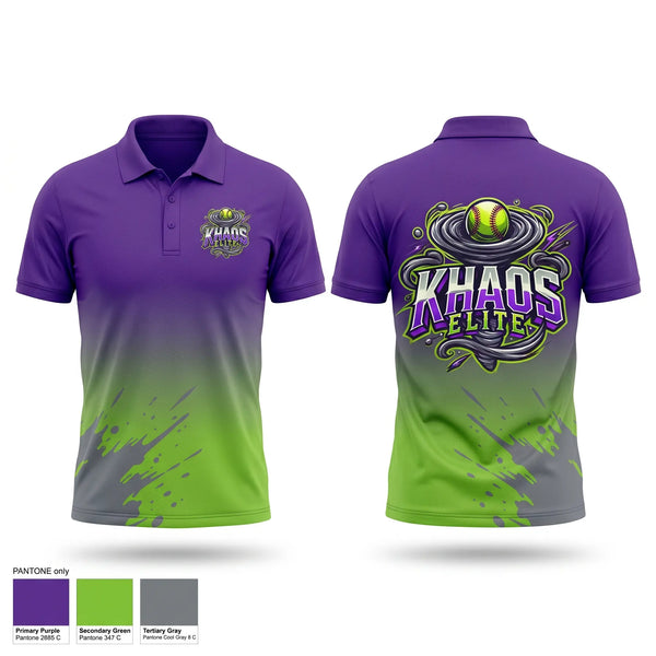 Short Sleeve Performance Polo, Khaos Elite, Softball, Teamtime, Team time, sublimation, custom sports apparel, team uniforms, spirit wear, spiritwear, sports uniforms, custom shirts, team store, custom team store, fundraiser sports, apparel fundraiser