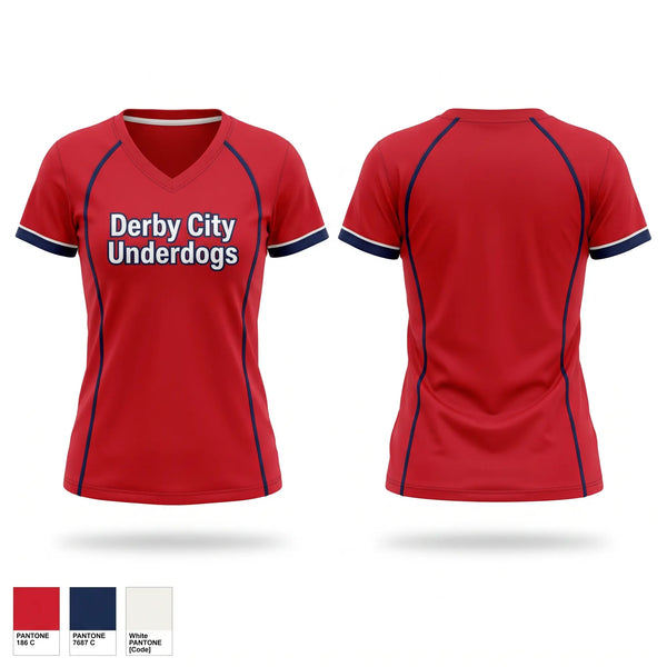 Womens Short Sleeve Vneck Shirt, Derby City Underdogs, Baseball, Teamtime, Team time, sublimation, custom sports apparel, team uniforms, spirit wear, spiritwear, sports uniforms, custom shirts, team store, custom team store, fundraiser sports, apparel fundraiser