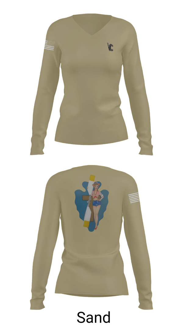 Womens Long Sleeve Vneck Shirt, B Co 1/114th Maintenance, Army, Teamtime, Team time, sublimation, custom sports apparel, team uniforms, spirit wear, spiritwear, sports uniforms, custom shirts, team store, custom team store, fundraiser sports, apparel fundraiser