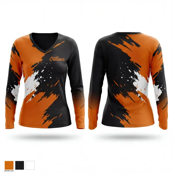 Womens Long Sleeve Vneck Shirt, Coastal Outlaws, Softball, Teamtime, Team time, sublimation, custom sports apparel, team uniforms, spirit wear, spiritwear, sports uniforms, custom shirts, team store, custom team store, fundraiser sports, apparel fundraiser