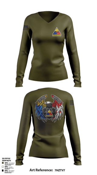Womens Long Sleeve Vneck Shirt, 1 AD CAB, Army, Teamtime, Team time, sublimation, custom sports apparel, team uniforms, spirit wear, spiritwear, sports uniforms, custom shirts, team store, custom team store, fundraiser sports, apparel fundraiser