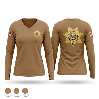 Womens Long Sleeve Vneck Shirt, Flathead County Sheriff's Office, Police, Teamtime, Team time, sublimation, custom sports apparel, team uniforms, spirit wear, spiritwear, sports uniforms, custom shirts, team store, custom team store, fundraiser sports, apparel fundraiser