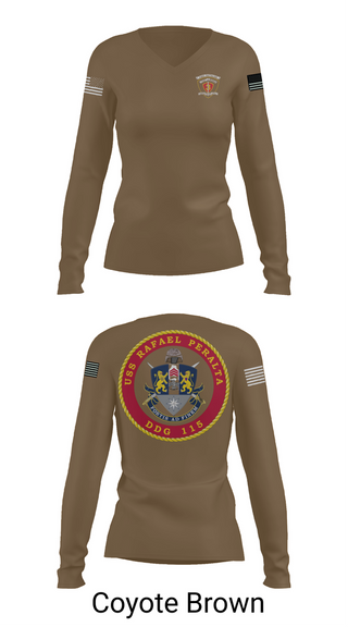 Womens Long Sleeve Vneck Shirt, USS Rafael Peralta DDG 115, Navy, Teamtime, Team time, sublimation, custom sports apparel, team uniforms, spirit wear, spiritwear, sports uniforms, custom shirts, team store, custom team store, fundraiser sports, apparel fundraiser