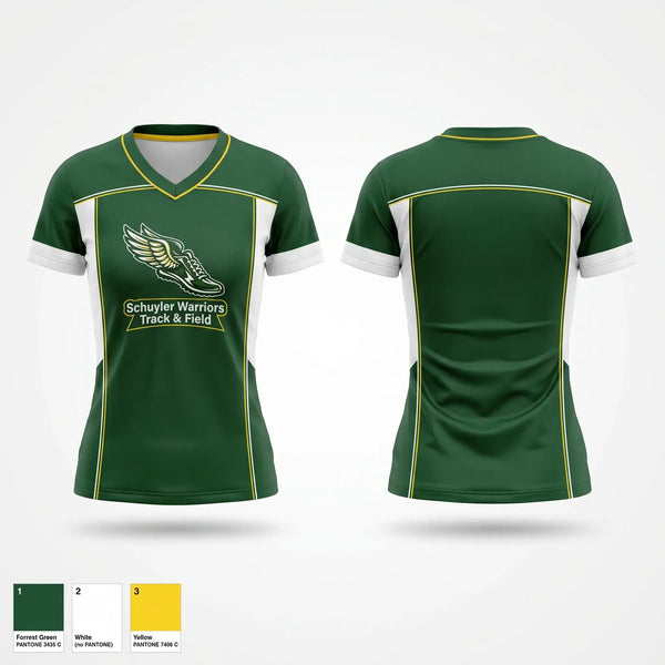 Womens Short Sleeve Vneck Shirt, Schuyler High School, Track & Field, Teamtime, Team time, sublimation, custom sports apparel, team uniforms, spirit wear, spiritwear, sports uniforms, custom shirts, team store, custom team store, fundraiser sports, apparel fundraiser