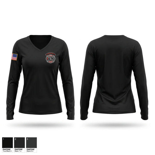 Womens Long Sleeve Vneck Shirt, Carsonville Fire & Rescue, Fire Department, Teamtime, Team time, sublimation, custom sports apparel, team uniforms, spirit wear, spiritwear, sports uniforms, custom shirts, team store, custom team store, fundraiser sports, apparel fundraiser