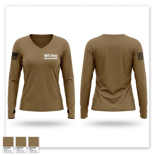 Womens Long Sleeve Vneck Shirt, Hornet Battalion, National Guard, Teamtime, Team time, sublimation, custom sports apparel, team uniforms, spirit wear, spiritwear, sports uniforms, custom shirts, team store, custom team store, fundraiser sports, apparel fundraiser