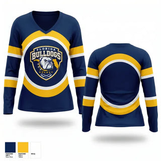 Womens Long Sleeve Vneck Shirt, Florida Bulldogs Hockey, Ice Hockey, Teamtime, Team time, sublimation, custom sports apparel, team uniforms, spirit wear, spiritwear, sports uniforms, custom shirts, team store, custom team store, fundraiser sports, apparel fundraiser