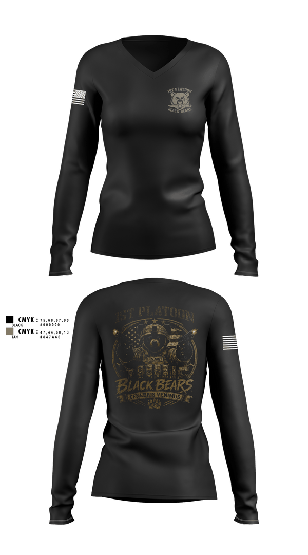 Womens Long Sleeve Vneck Shirt, 1ST PLT, 94MP, Army, Teamtime, Team time, sublimation, custom sports apparel, team uniforms, spirit wear, spiritwear, sports uniforms, custom shirts, team store, custom team store, fundraiser sports, apparel fundraiser