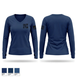 Womens Long Sleeve Vneck Shirt, IAFF 2758, Fire Department, Teamtime, Team time, sublimation, custom sports apparel, team uniforms, spirit wear, spiritwear, sports uniforms, custom shirts, team store, custom team store, fundraiser sports, apparel fundraiser