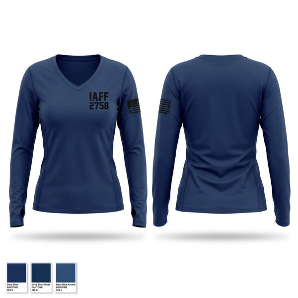 Womens Long Sleeve Vneck Shirt, IAFF 2758, Fire Department, Teamtime, Team time, sublimation, custom sports apparel, team uniforms, spirit wear, spiritwear, sports uniforms, custom shirts, team store, custom team store, fundraiser sports, apparel fundraiser