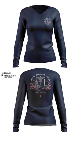 Womens Long Sleeve Vneck Shirt, Base NCR Clinic, Coast Guard, Teamtime, Team time, sublimation, custom sports apparel, team uniforms, spirit wear, spiritwear, sports uniforms, custom shirts, team store, custom team store, fundraiser sports, apparel fundraiser