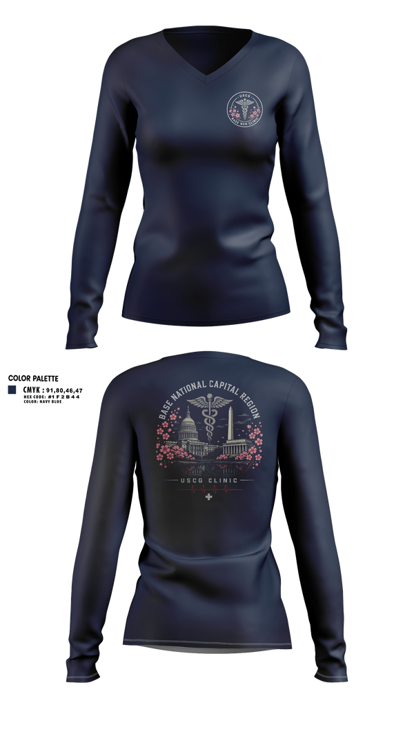 Womens Long Sleeve Vneck Shirt, Base NCR Clinic, Coast Guard, Teamtime, Team time, sublimation, custom sports apparel, team uniforms, spirit wear, spiritwear, sports uniforms, custom shirts, team store, custom team store, fundraiser sports, apparel fundraiser