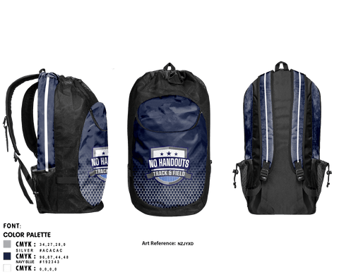 Gear Bag, No Handouts Track & Field, Track & Field, Teamtime, Team time, sublimation, custom sports apparel, team uniforms, spirit wear, spiritwear, sports uniforms, custom shirts, team store, custom team store, fundraiser sports, apparel fundraiser