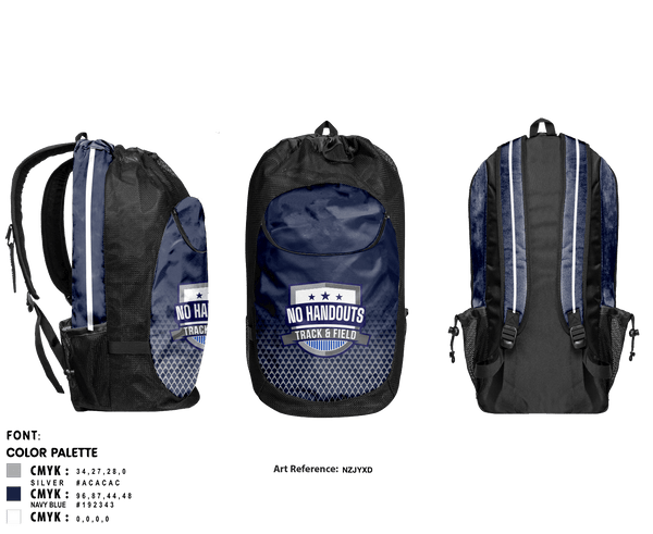 Gear Bag, No Handouts Track & Field, Track & Field, Teamtime, Team time, sublimation, custom sports apparel, team uniforms, spirit wear, spiritwear, sports uniforms, custom shirts, team store, custom team store, fundraiser sports, apparel fundraiser