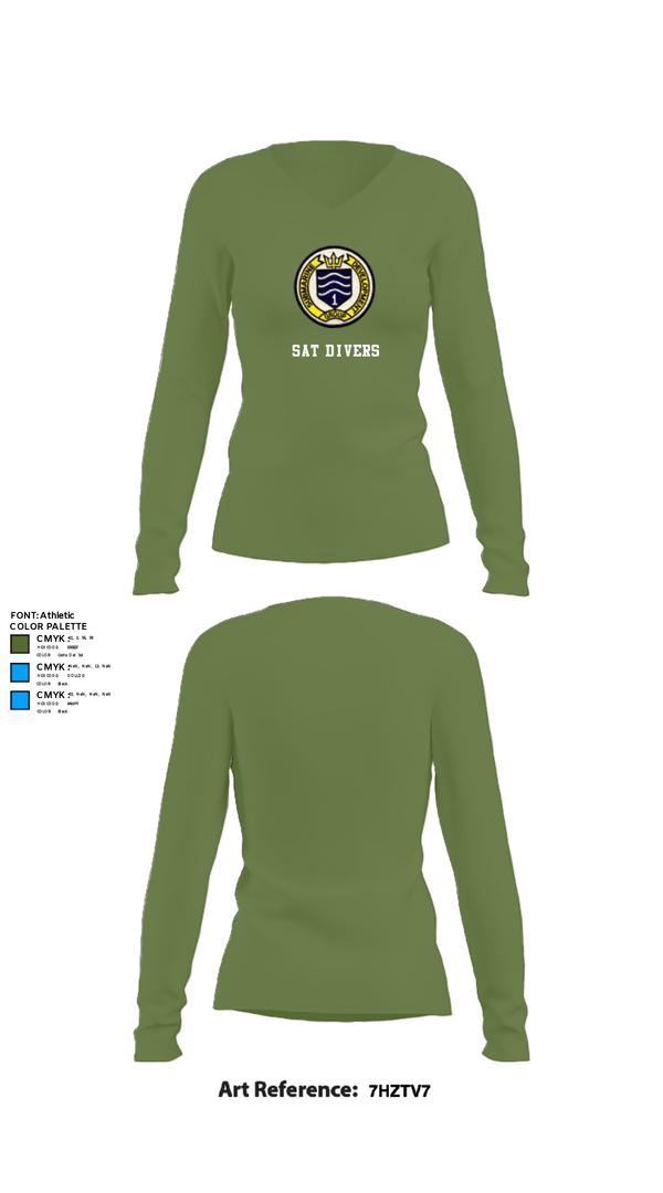 Women's Long Sleeve Vneck Shirt, SAT DIVERS, Navy, Teamtime, Team time, sublimation, custom sports apparel, team uniforms, spirit wear, spiritwear, sports uniforms, custom shirts, team store, custom team store, fundraiser sports, apparel fundraiser