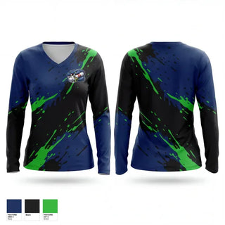 Womens Long Sleeve Vneck Shirt, Pin vipers, Bowling, Teamtime, Team time, sublimation, custom sports apparel, team uniforms, spirit wear, spiritwear, sports uniforms, custom shirts, team store, custom team store, fundraiser sports, apparel fundraiser