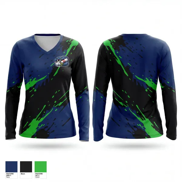 Womens Long Sleeve Vneck Shirt, Pin vipers, Bowling, Teamtime, Team time, sublimation, custom sports apparel, team uniforms, spirit wear, spiritwear, sports uniforms, custom shirts, team store, custom team store, fundraiser sports, apparel fundraiser