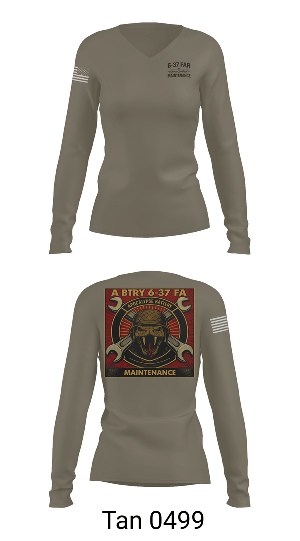 Womens Long Sleeve Vneck Shirt, 6-37 Field Artillery, Army, Teamtime, Team time, sublimation, custom sports apparel, team uniforms, spirit wear, spiritwear, sports uniforms, custom shirts, team store, custom team store, fundraiser sports, apparel fundraiser