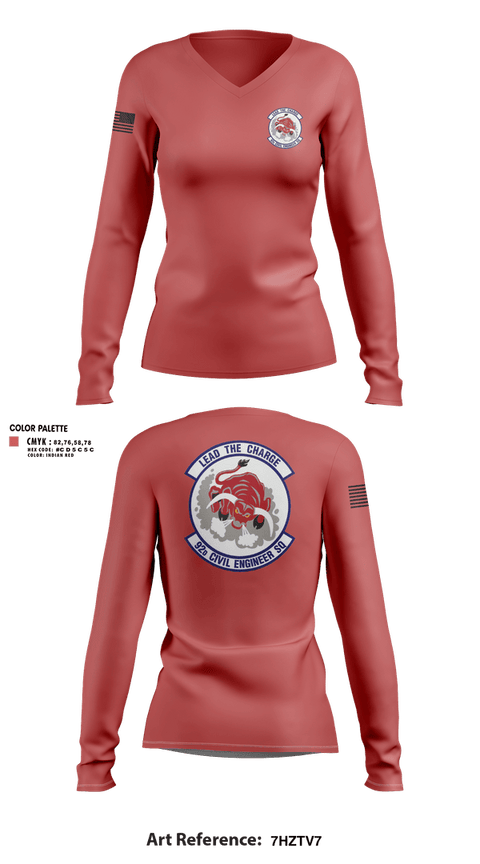 Womens Long Sleeve Vneck Shirt, 92 CES, Air Force, Teamtime, Team time, sublimation, custom sports apparel, team uniforms, spirit wear, spiritwear, sports uniforms, custom shirts, team store, custom team store, fundraiser sports, apparel fundraiser