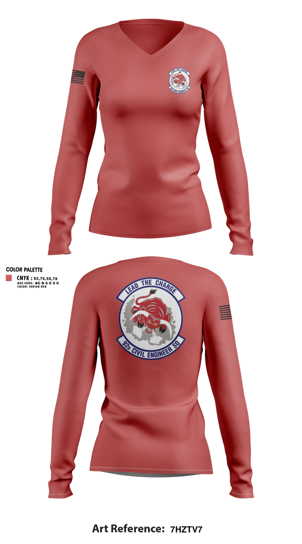Womens Long Sleeve Vneck Shirt, 92 CES, Air Force, Teamtime, Team time, sublimation, custom sports apparel, team uniforms, spirit wear, spiritwear, sports uniforms, custom shirts, team store, custom team store, fundraiser sports, apparel fundraiser