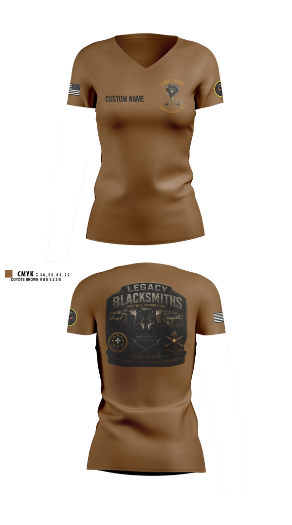 Womens Short Sleeve Vneck Shirt, Legacy 3/2 Fury Troop, Army, Teamtime, Team time, sublimation, custom sports apparel, team uniforms, spirit wear, spiritwear, sports uniforms, custom shirts, team store, custom team store, fundraiser sports, apparel fundraiser