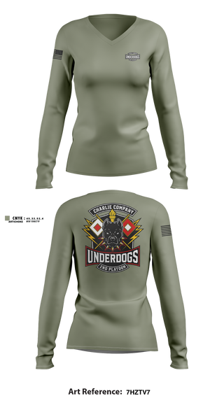 Womens Long Sleeve Vneck Shirt, C co 2nd plt Underdogs, Army, Teamtime, Team time, sublimation, custom sports apparel, team uniforms, spirit wear, spiritwear, sports uniforms, custom shirts, team store, custom team store, fundraiser sports, apparel fundraiser