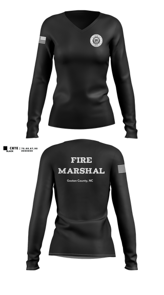 Womens Long Sleeve Vneck Shirt, Gaston County Emergency Management and Fire Services, Fire Department, Teamtime, Team time, sublimation, custom sports apparel, team uniforms, spirit wear, spiritwear, sports uniforms, custom shirts, team store, custom team store, fundraiser sports, apparel fundraiser