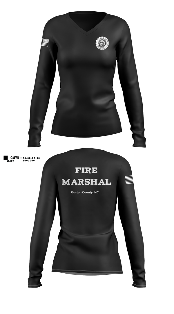 Womens Long Sleeve Vneck Shirt, Gaston County Emergency Management and Fire Services, Fire Department, Teamtime, Team time, sublimation, custom sports apparel, team uniforms, spirit wear, spiritwear, sports uniforms, custom shirts, team store, custom team store, fundraiser sports, apparel fundraiser