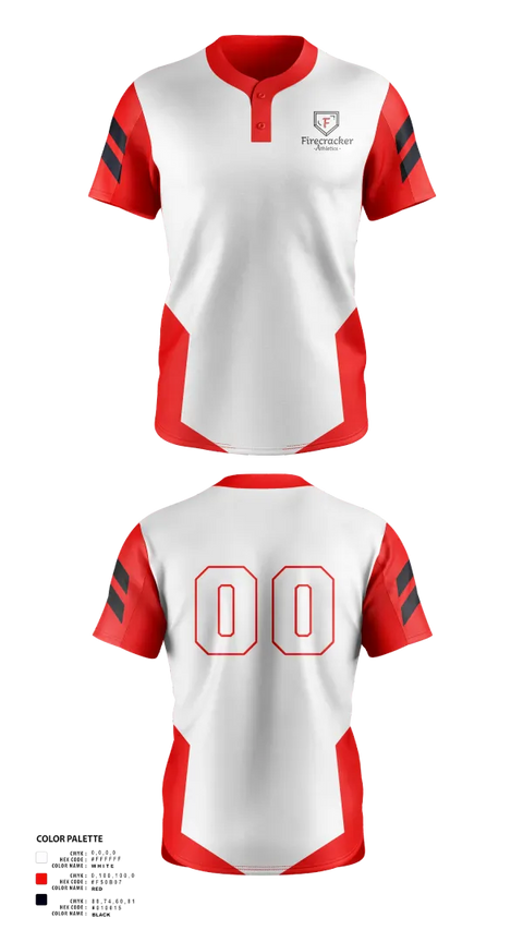 Two Button Softball Jersey, Firecracker Athletics, Softball, Teamtime, Team time, sublimation, custom sports apparel, team uniforms, spirit wear, spiritwear, sports uniforms, custom shirts, team store, custom team store, fundraiser sports, apparel fundraiser