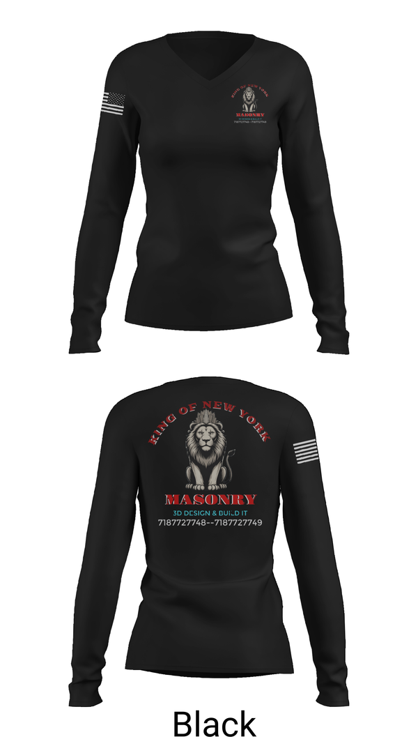 Womens Long Sleeve Vneck Shirt, King of New York masonry, , Teamtime, Team time, sublimation, custom sports apparel, team uniforms, spirit wear, spiritwear, sports uniforms, custom shirts, team store, custom team store, fundraiser sports, apparel fundraiser