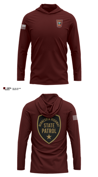 Long Sleeve Performance Shirt with hood, Minnesota State Patrol, Police, Teamtime, Team time, sublimation, custom sports apparel, team uniforms, spirit wear, spiritwear, sports uniforms, custom shirts, team store, custom team store, fundraiser sports, apparel fundraiser