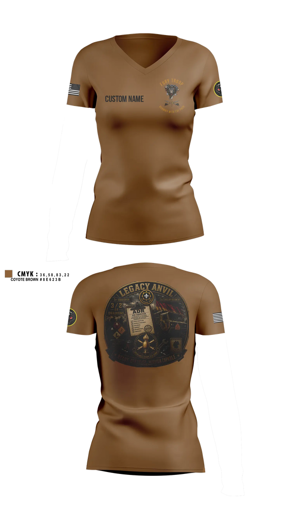 Womens Short Sleeve Vneck Shirt, Legacy 3/2 Fury Troop, Army, Teamtime, Team time, sublimation, custom sports apparel, team uniforms, spirit wear, spiritwear, sports uniforms, custom shirts, team store, custom team store, fundraiser sports, apparel fundraiser