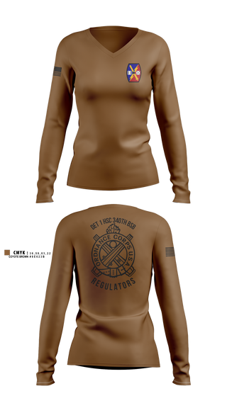 Womens Long Sleeve Vneck Shirt, DET 1 HSC 340TH BSB, Army, Teamtime, Team time, sublimation, custom sports apparel, team uniforms, spirit wear, spiritwear, sports uniforms, custom shirts, team store, custom team store, fundraiser sports, apparel fundraiser