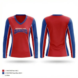 Womens Long Sleeve Vneck Shirt, Carbondale Area Chargerettes, Softball, Teamtime, Team time, sublimation, custom sports apparel, team uniforms, spirit wear, spiritwear, sports uniforms, custom shirts, team store, custom team store, fundraiser sports, apparel fundraiser