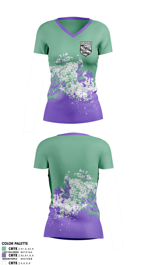 Womens Short Sleeve Vneck Shirt, San Carlos Park Scorpion SC, Women's Soccer, Teamtime, Team time, sublimation, custom sports apparel, team uniforms, spirit wear, spiritwear, sports uniforms, custom shirts, team store, custom team store, fundraiser sports, apparel fundraiser