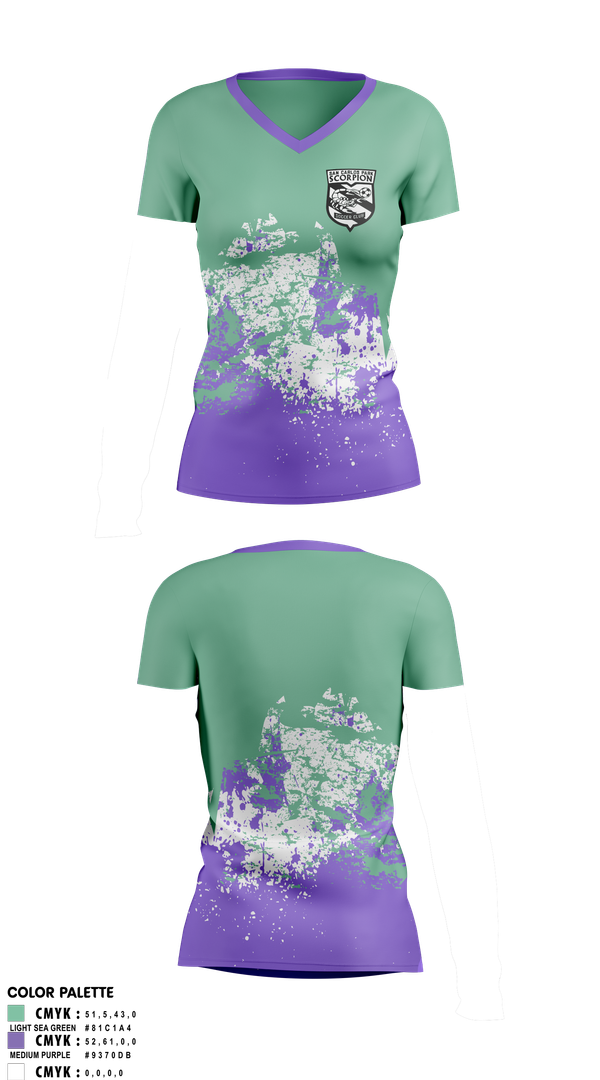 Womens Short Sleeve Vneck Shirt, San Carlos Park Scorpion SC, Women's Soccer, Teamtime, Team time, sublimation, custom sports apparel, team uniforms, spirit wear, spiritwear, sports uniforms, custom shirts, team store, custom team store, fundraiser sports, apparel fundraiser